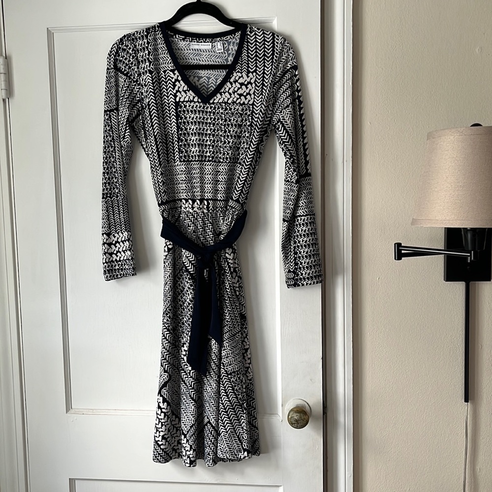 Navy & white printed dress
